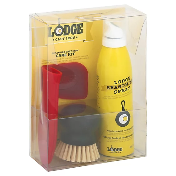 Lodge Seasoned Cast Iron Care Kit (Spray Oil, Brush, Scrapers)